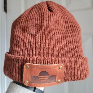 Rust Knit Beanie with Leather Patch